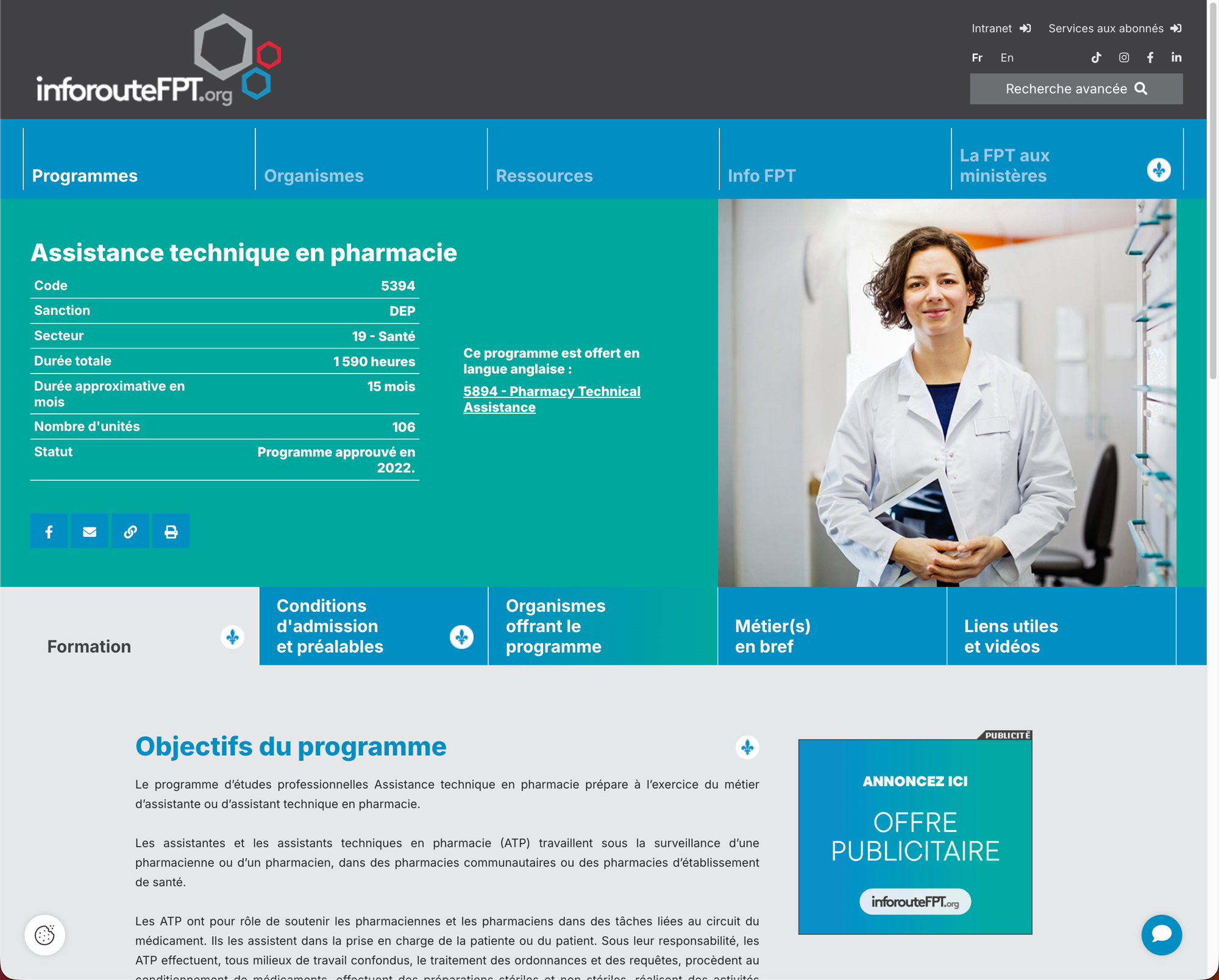 Photo de la page d'accueil du site